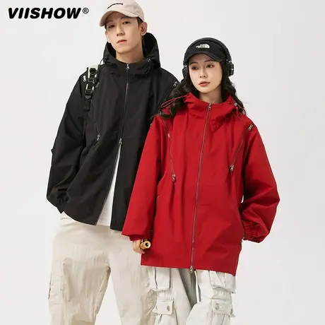 VIISHOW男生春季冲锋衣夹克连帽宽松百搭户外运动防风拉链外套男商品大图
