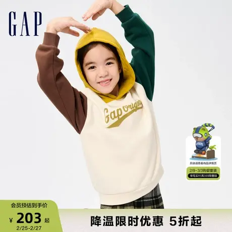 Gap女童冬季LOGO撞色宽松连帽卫衣洋气加绒保暖运动上衣837399商品大图