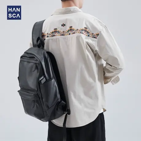 hansca美式复古衬衫男长袖春季新款潮牌刺绣宽松纯棉工装衬衣外套图片