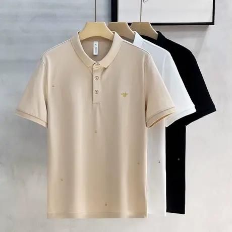 珠地棉冰丝短袖男Polo衫夏季2024新款翻领T恤潮流蜜蜂刺绣保罗衫商品大图