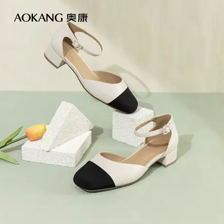 奥康女鞋 2024夏季新款包头凉鞋拼色百搭日常粗跟包跟气质优雅潮商品大图
