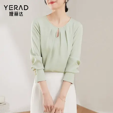 娅丽达女装高级感雪纺衫女2024春季新款气质缎面上衣通勤圆领衬衫商品大图