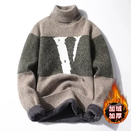 金貂绒加绒加厚高领毛衣男士秋冬季上衣服潮流韩版保暖打底衫外套商品大图