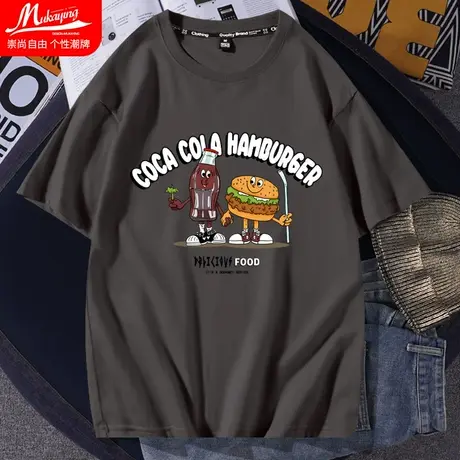 卡通印花小众设计感2023新款夏季潮流t恤男宽松圆领纯棉休闲短袖商品大图