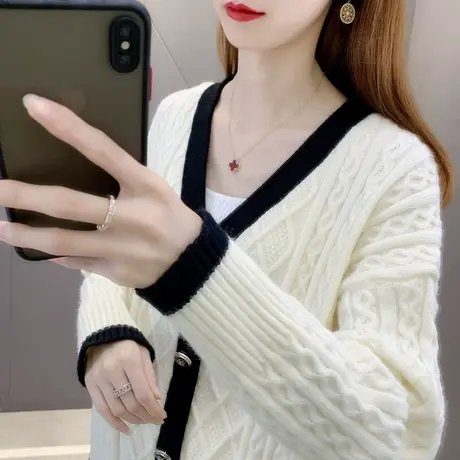 女士网红针织衫2023初秋新款毛衣外套百搭上衣春秋女装温柔开衫商品大图