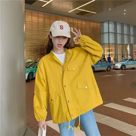 2023春季新款工装外套女学生韩版宽松短款BF原宿风显瘦夹克上衣潮商品大图