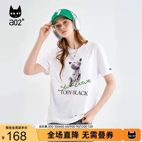 【趣玩】a02短袖T恤女2023夏季新品百搭宽松趣味猫咪印花短袖上衣图片