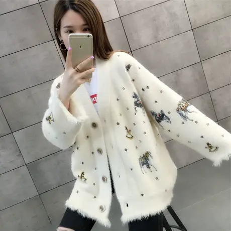 毛衣女装2023年新款秋冬季秋款秋装仿水貂绒针织开衫宽松外套爆款图片