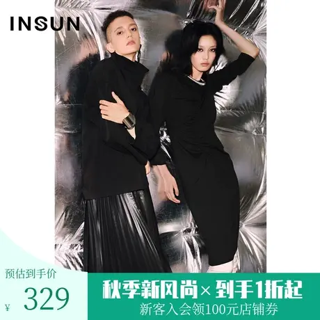 恩裳COVER春秋季新款时尚气质款弹力不对称抽褶设计通勤连衣裙图片