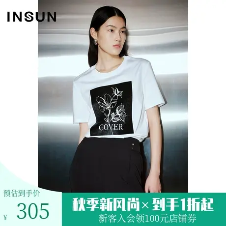 恩裳COVER2023夏新款原创手绘花卉反光竖条纹设计舒适纯棉针织衫商品大图