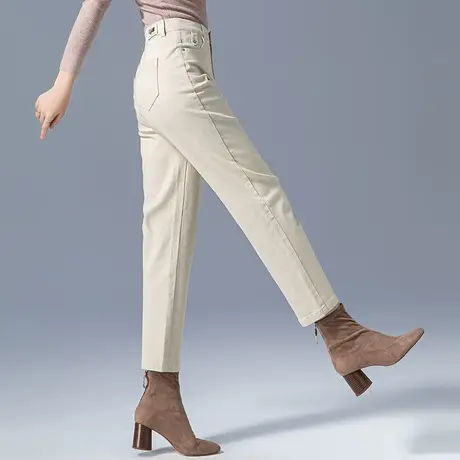高腰秋季哈伦裤女2023新款米色裤子春秋女裤妈妈九分休闲裤萝卜裤商品大图