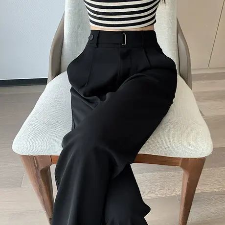 冰丝窄版阔腿裤女夏季薄款小个子高腰显瘦百搭垂感西装直筒休闲裤商品大图