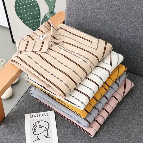 纯棉衬衫女设计感小众宽松显瘦洋气上衣2020新款女装春季条纹衬衣商品大图