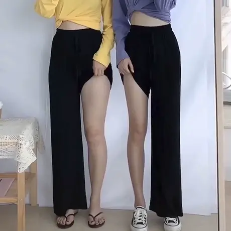 冰丝阔腿裤女高腰2023春秋垂感显瘦百搭直筒宽松坠感拖地休闲裤子商品大图