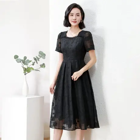 爱朴大码女装2023新款时髦胖mm高端勾花连衣裙夏季格纹显瘦中长裙商品大图