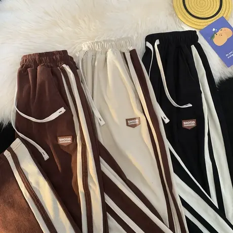 灯芯绒裤子男款春秋季阔腿休闲裤2023新款日系复古潮牌运动长裤子商品大图