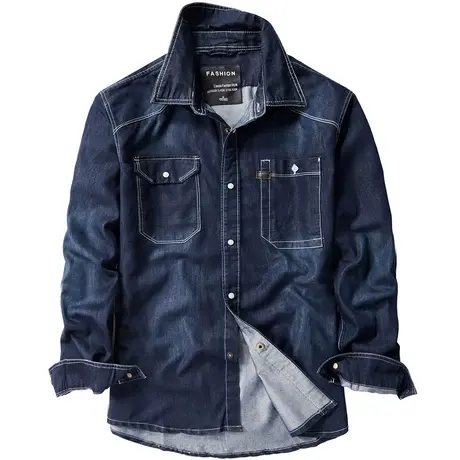 VIP牛仔衬衫男长袖宽松休闲衬衣外套春秋美式复古水洗上衣服潮牌商品大图