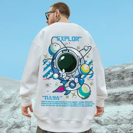 圆领加肥加大码oversize国潮卫衣男潮ins秋季无帽潮牌情侣装外套商品大图