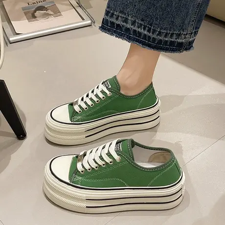 小个子帆布鞋女2023春季百搭圆头低帮松糕厚底板鞋休闲运动小白鞋商品大图