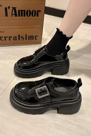 厚底小皮鞋女2023夏季新款英伦风乐福鞋学院风jk单鞋黑色玛丽珍鞋商品大图