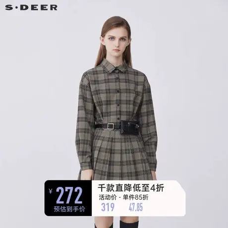 sdeer圣迪奥英伦风翻领撞色格纹不规则长袖衬衫S21380539商品大图