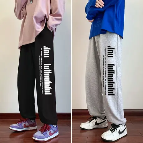 休闲运动卫裤男潮牌春秋季复古美式字母印花ins潮流宽松高街长裤商品大图