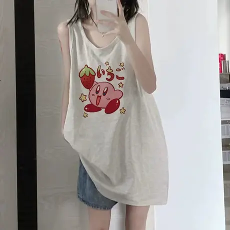 纯棉吊带坎肩背心无袖t恤女夏季设计感小众外穿宽松港风挂脖上衣图片