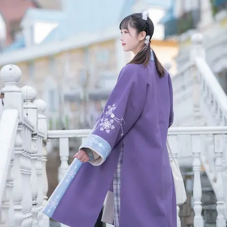 【如梦霓裳丨霜华】原创春季汉服女装宋毛呢长褙子飞机衫大衣日常图片
