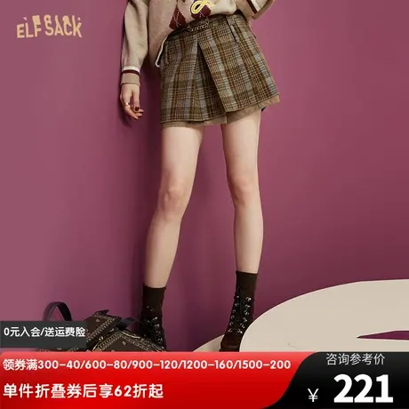妖精的口袋格纹毛呢半身裙女2022秋冬新款高腰短裙小个子a字裙子图片