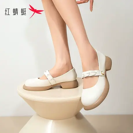 红蜻蜓玛丽珍鞋女2023新款夏季浅口配裙子法式单鞋厚底百搭小皮鞋商品大图