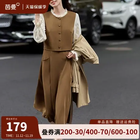 茵曼法式氛围感连衣裙女高级感2023年秋装新款收腰显瘦气质长裙子商品大图