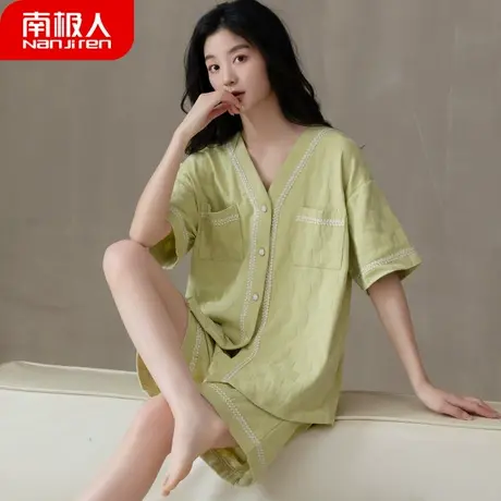 睡衣女款夏天夏季 纯棉 短袖女士春秋款绿意家居服夏款2023年新款图片