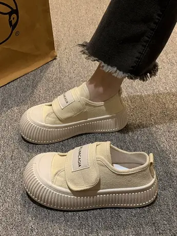 帆布鞋女2023春秋新款厚底百搭运动休闲饼干鞋小众爆款包头半拖鞋图片