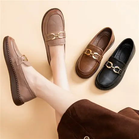 妈妈鞋真皮软底秋季新款中老年皮鞋女舒适乐福鞋老人鞋子防滑单鞋图片