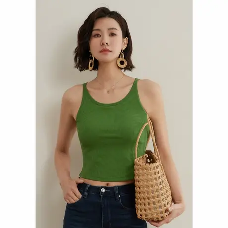 弥古绿色吊带带胸垫背心女黑色内搭针织打底上衣夏季外穿短款抹胸图片