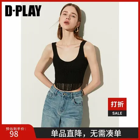 DPLAY2025夏季新款甜辣日常黑色修身内搭针织吊带背心上衣女图片