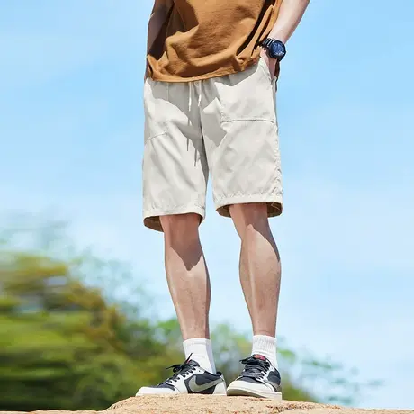唐狮夏季新款男休闲短裤宽松直筒抽绳五分裤纯色简约薄款中裤商品大图