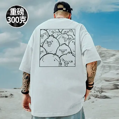 新款日系重磅美式潮牌宽松白色T恤胖子短袖加肥加大码男装半袖夏商品大图