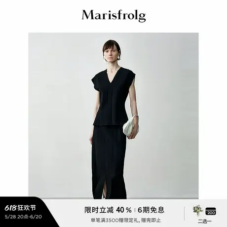 【精简美学】玛丝菲尔夏季简约气质v领经典黑色落肩针织衫商品大图