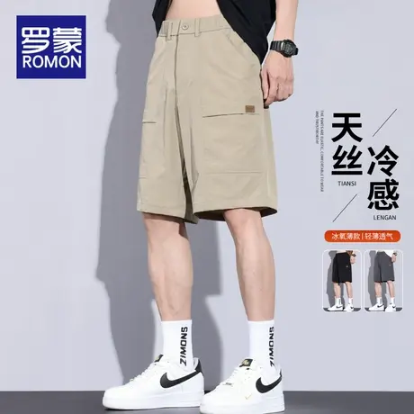 罗蒙冰丝短裤男士夏季薄款潮牌宽松直筒中裤速干运动休闲五分裤子商品大图