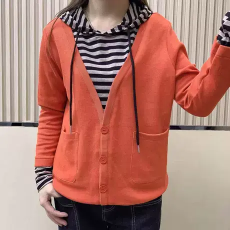 假两件加绒连帽卫衣女2023春秋新款时尚显瘦减龄设计感长袖上衣潮图片