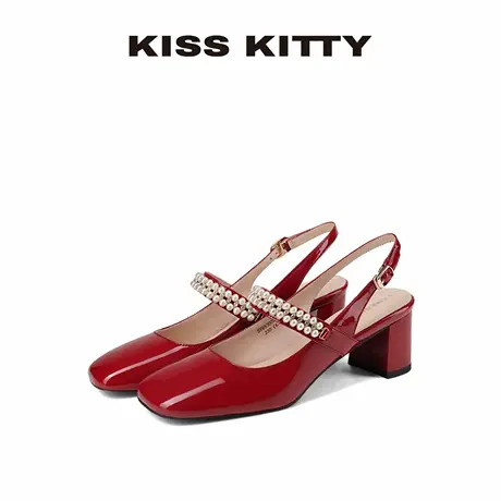 KISSKITTY甜美包头凉鞋女外穿不累脚粗跟2025年夏季新款后空女鞋商品大图