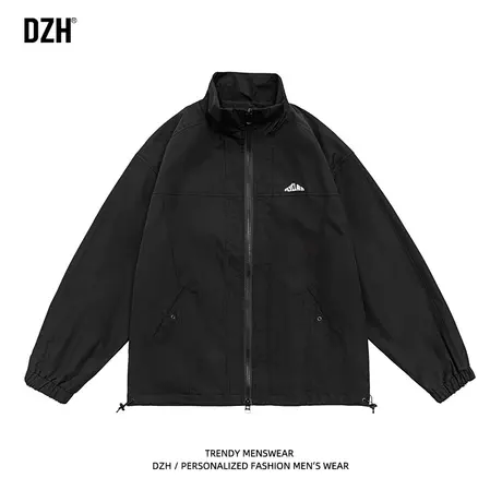 男生黑色立领外套男春秋款宽松学院风上衣运动夹克男装2023年新款商品大图