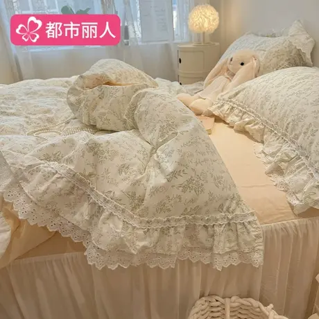 法式花边全棉床上四件套纯棉床单被套2025新款轻奢高级感床笠床品商品大图