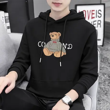 男士卫衣春秋款连帽外套宽松潮流秋冬加绒黑色长袖带帽衫休闲百搭图片