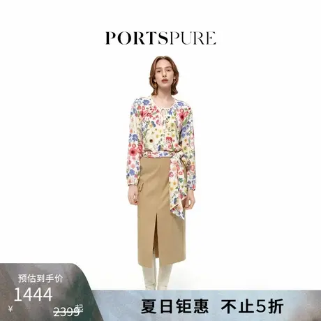 宝姿PORTSPURE女装夏季经典度假风海边慵懒时尚夏季印花系带衬衫商品大图