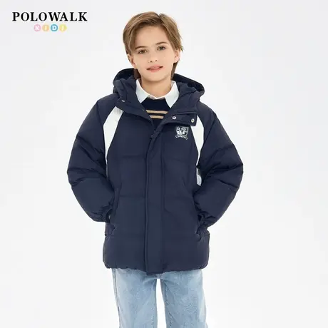 【90白鸭绒】POLOWALK童装男童羽绒服2025秋冬中长款加厚连帽上衣商品大图