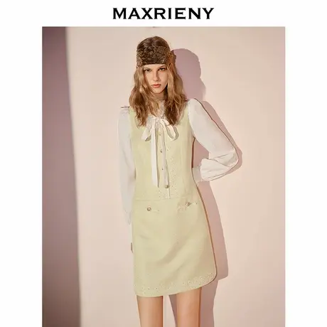 【商场同款】MAXRIENY早秋小香风无袖连衣裙25秋千金风穿搭收腰裙商品大图