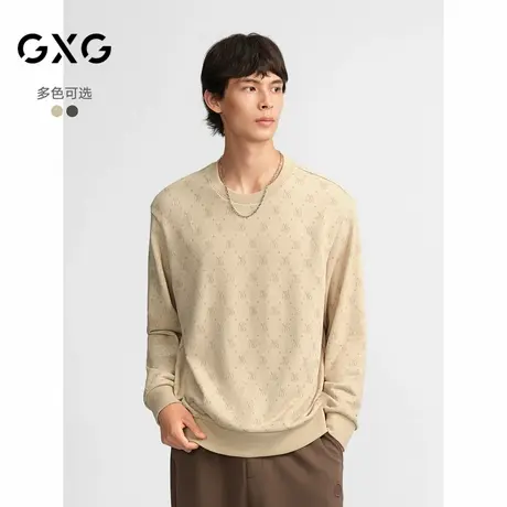【X】GXG男装多色满印设计休闲时尚复古宽松圆领卫衣男24年秋季1商品大图