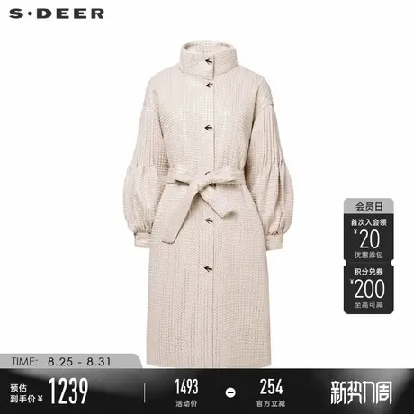 sdeer圣迪奥冬季女装OL风立领格子收腰宽松羽绒服S24482415商品大图